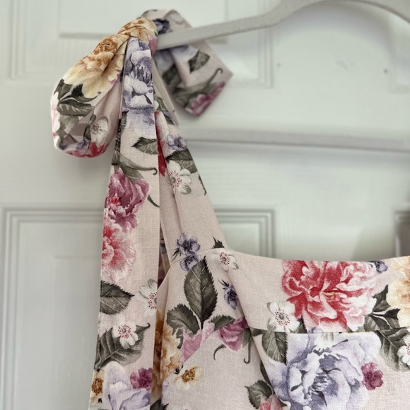 Anthropologie House of Harlow 1960 Floral Linen Tiered Dress with Ties - Picture 12 of 13